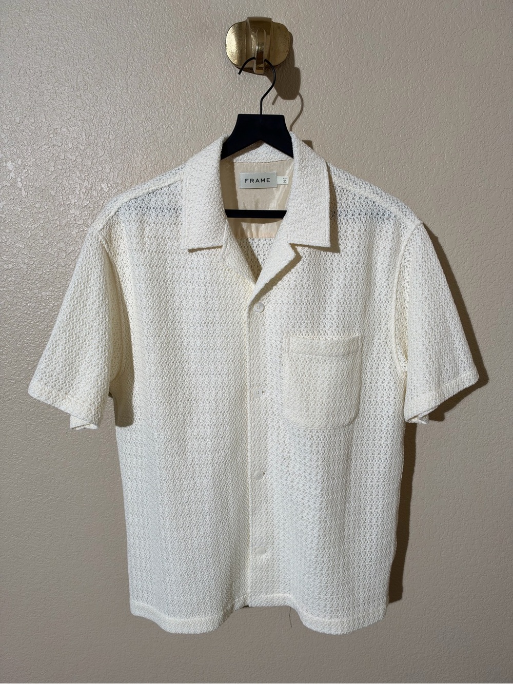 Frame Cream Textured Short-Sleeve Camp Shirt